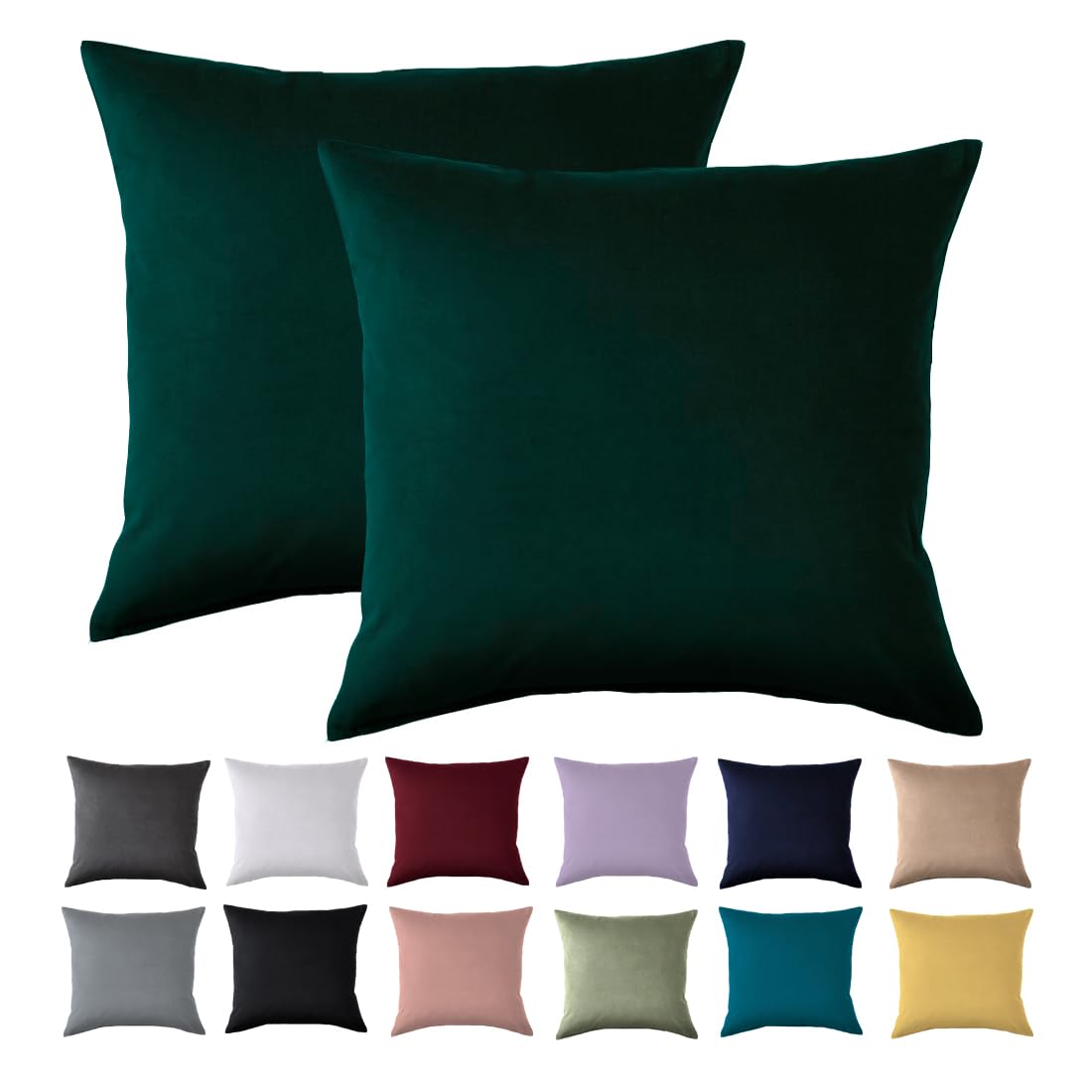 Kissenbezug 80x80 2er Set - Kopfkissenbezug 80 x 80 cm Grün Für Kissen 100% Mikrofaser Kissenhülle Bügelfrei & Knitterfrei mit Reißverschluss