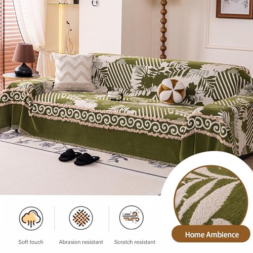 Housse de canapé sectionnelle forme L verte couverture lavable chenille - 5