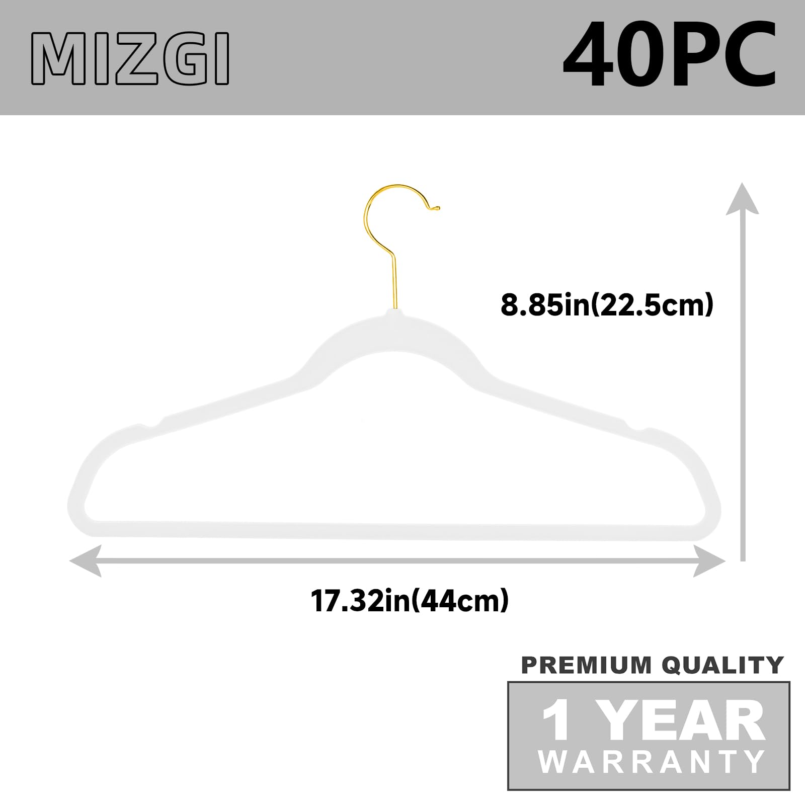 MIZGI Premium Velvet Hangers Pack 50 Pcs Heavyduty - Non Slip Slimline - Velvet Suit Hangers Ivory - Gold Hooks,Space Saving for Clothes: White/Gold 40-Pack