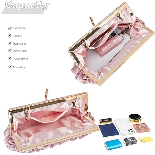 Image of Classic Satin Clutch Bag Diamante Embellished Formal Evening Handbag for Wedding Prom Party Purses