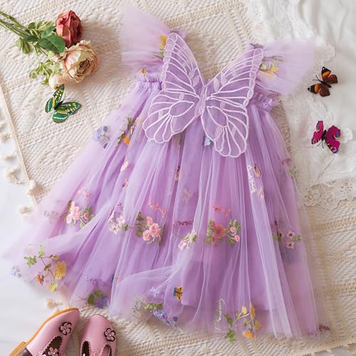 Toddler Girls Tulle Dresses Halloween Fairy Sleeveless Flower Embroidery Dress Cute Butterfly Wings Gauze Sundress2