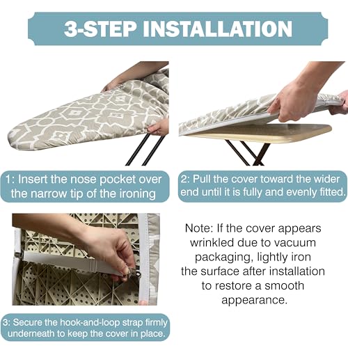 Image of Ironing Board Cover and Pad 15 inchx54 inch Extra Thick Natural Cotton, Scorch and Stain Resistant Padding, Standard Size Iron Board Cover with Fasteners Heavy Duty Elastic Edge, Heatproof Gray