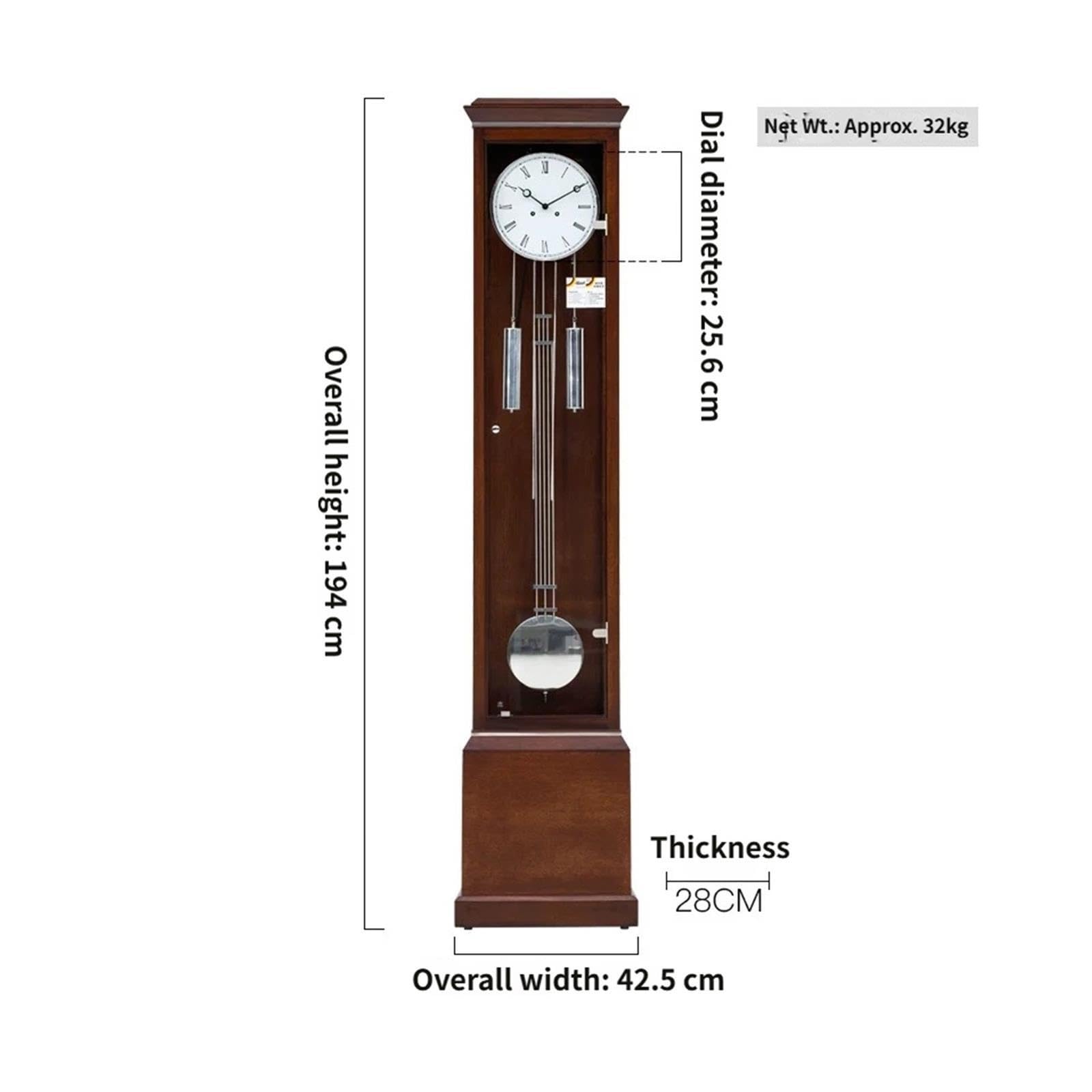 Reloj de abuelo Péndulo mecánico del reloj de pie del piso de madera