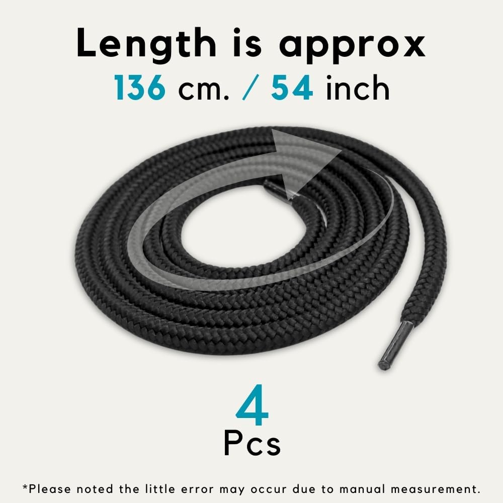 EXTEMPORE 4-Pcs (54") Premium Braided Hoodies Drawstring Cord Replacement - Heavy Duty Round Shoelace & Hoodie String with Aglets (Black)