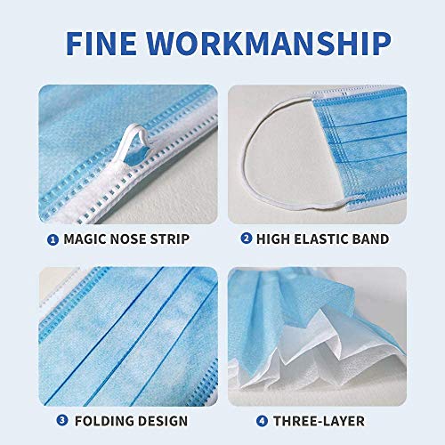 Image of Non-Woven Fabric Disposable 3ply Mask With Metal Nosepin (Blue, Without Valve, Pack of 50) for Unisex