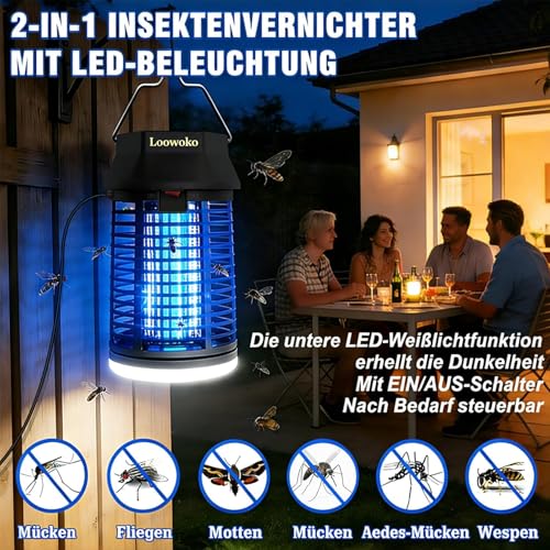 Insektenvernichter Elektrisch Mit 3 m Verlängertem Kabel, 4200V Mückenlampe Mit LED-Licht… – Ansicht 2