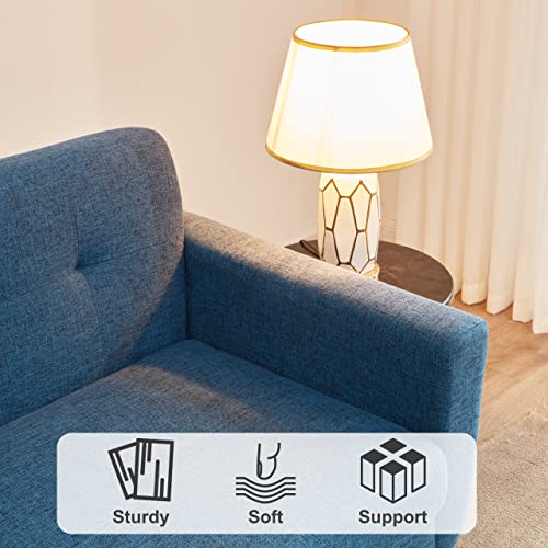 Tbfit 65" W Loveseat Sofa, Mid Century Modern Decor Love Seat Sofas And Couches For Living Room, Button Tufted Upholstered Small Couch For Bedroom, Solid And Easy To Install Love Seats Furniture, Blue #TOP4