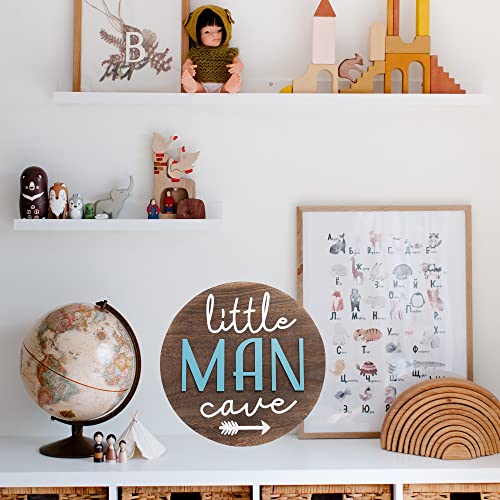 Little Man Babe Cave Door Sign Wooden Round Kids Baby Wall Plaques For Little Boys Girls Nursery Natural Wood Wall Art Toddler Bedroom Living Room Rustic Hanging Farmhouse Woodland Playroom Tent Décor (Boy Blue) #TOP7