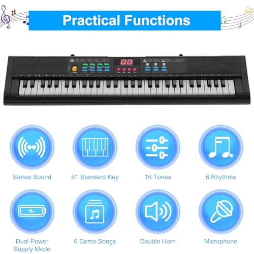 61 Klawiszy Klawiatura Fortepian Wielofunkcyjne Przenośne Urządzenie Karaoke z Mikrofonem Kabel USB Elektryczny Fortepian Instrument Muzyczny Regulowana głośność Efekt Dźwiękowy