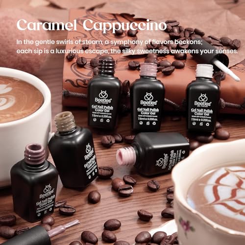 Image of Beetles Brown Gel Polish Set - 6 Colors Coffee Brown White Neutral Pink Nude Gel Nail Polish Caramel Cappuccino Soak off Uv Led Lamp Needed Nail Art DIY Fall Manicure Fall Nails