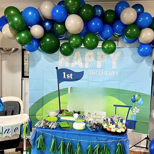 Image of Navy Blue Dark Blue Green White Latex Balloons 12 Inch