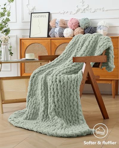 Image of Cozyful Chunky Yarn for Hand Knitting, #9 Thick Jumbo Big Chunky Yarn for Crocheting, Super Chunky Knit Blanket Yarns, Large Chunky Chenille Yarns, 8 Pack (30 yds 8 oz Each Skein), Sage Green