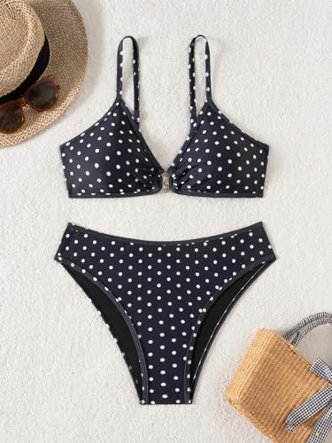Image of Fanuerg Women's Triangle Bikini Sets O Ring Linked Two Piece Swimsuits Floral Printed Cheeky Bathing Suit