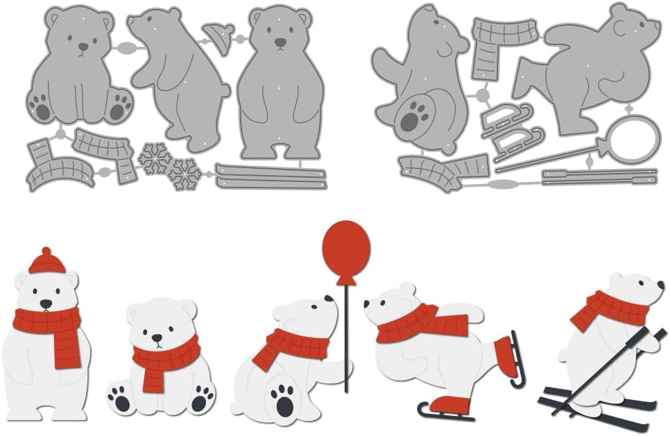 MAYJOYDIY Polar Bears Carbon Steel Cutting Dies Animal Metal Cutting Dies for Card Making Christmas Winter Embossing Dies Stencil for Scrapbooking DIY Album Paper Cards Decoration