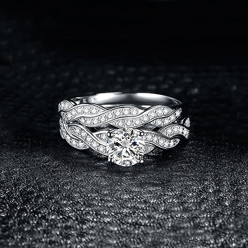 JewelryPalace Wedding Bands Engagement Rings for Women, 14K Gold Plated 925 Sterling Silver Cubic Zirconia Promise Rings for Her, Infinity Anniversary 1.5ct Simulated Diamond Ring Set Size 4 - 12 (12)3