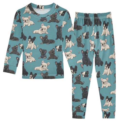 Pajamas Sets Cartoon Bulldog Pattern Sleepwear Long Sleeve Pants