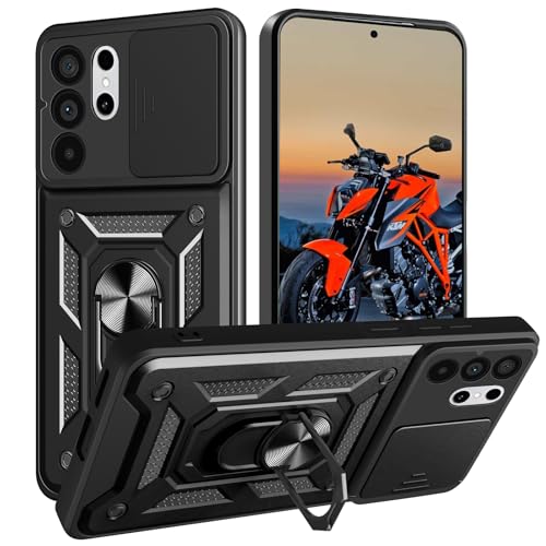 Image of Casodon Heavy Duty Back Case Cover for Samsung Galaxy S26 Ultra 5G, Shockproof Samsung Galaxy S26 Ultra Back Cover, Ring Case with Kickstand and Camera Protection Shutter - Black