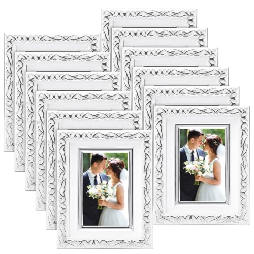 Image of 12 Pack 4 x 6 Inch White Silver Small Picture Frames Bulk