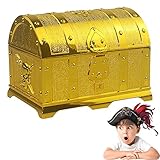 schatztruhe mädchen mit schloss [Hochwertiges Material] Piratenschatztruhe besteht aus hochwertigem Kunststoff für Langlebigkeit und Sicherheit und verwendet eine High-Tech-Vergoldungstechnologie, die ihre Farbe nicht verliert und eine glatte Oberfläche ohne Kanten hat.