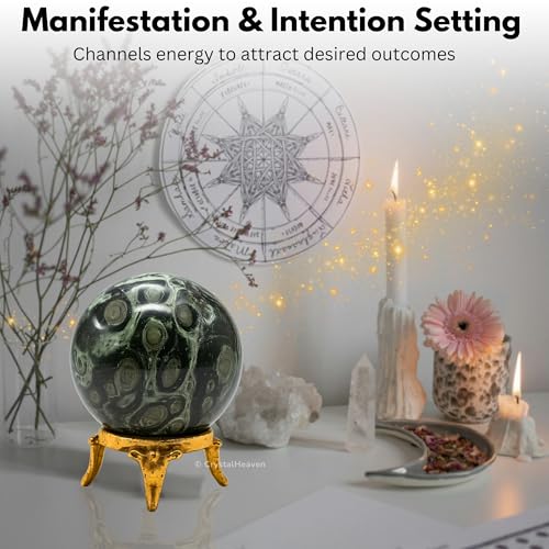Image of Certified Kambaba Jasper Crystal Ball for Meditation - Premium Crystal Vastu Items for Home and Feng Shui Items for Good Luck - Ideal for Pooja Supplies and Spiritual Practices (1.5 inch Inch)