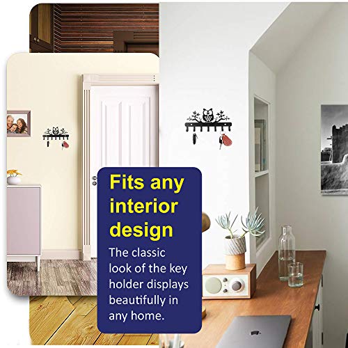 Image of Sehaz Artworks Metal Key Holder for Home | Bird Key Hooks | Key Holder for Home Decor Stylish | Key Stand for Wall (7 Hooks, Black)
