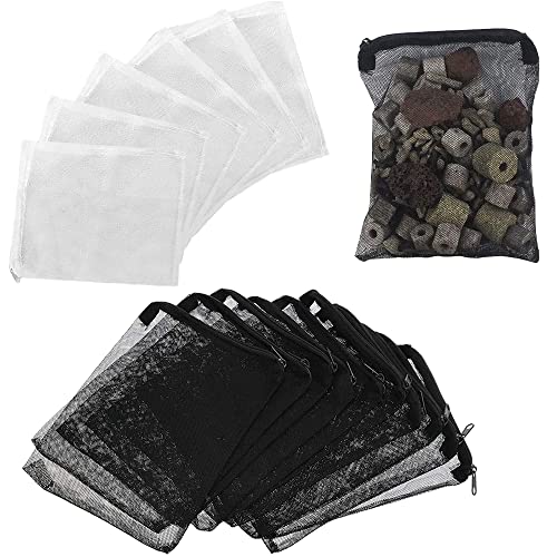 20 Piezas Bolsas de Filtro de Malla, Bolsas de Filtro Reutilizable, Bolsa de Filtro de Malla Fina, Bolsa de Filtro de Malla de Alto Caudal, para Carbón Activado, Acuarios, Estanques, Negro, Blanco Cover