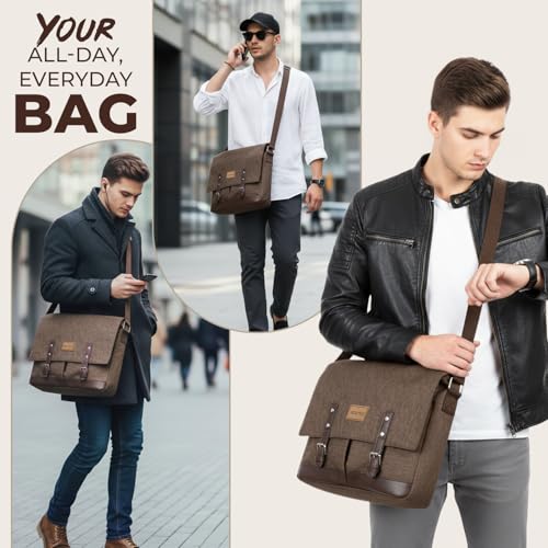 Image of Storite Laptop Messenger Bag for Men & Women - Water-Resistant Office Shoulder Bag with Multiple Pockets, Adjustable Strap & Leatherette Detailing (26 x 7.5 x 34 cm)