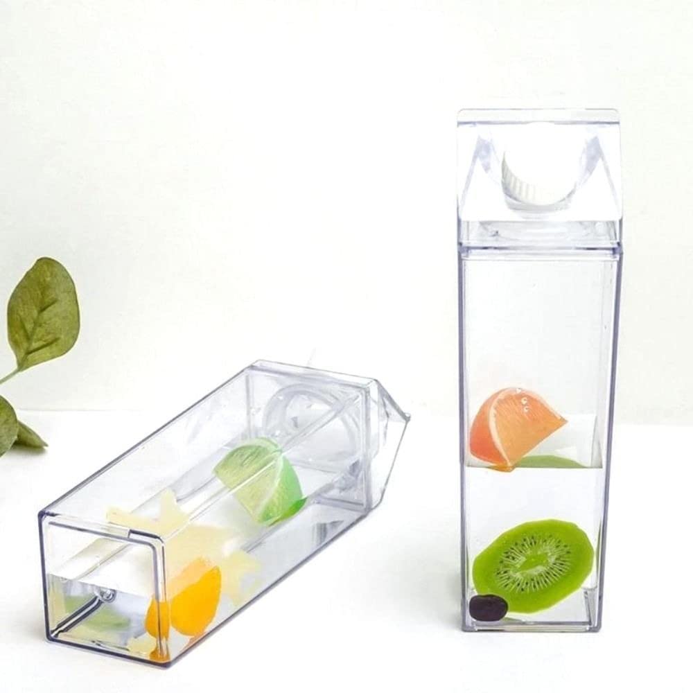 2 X Milk Carton Water Bottles, 1000ml Clear Carton, High-664138