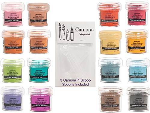 Ranger Wendy Vecchi Embossing Powders, 16 Jars, Floral and Garden Themed Colors, Plus 3 Carnoras Scoop Spoons