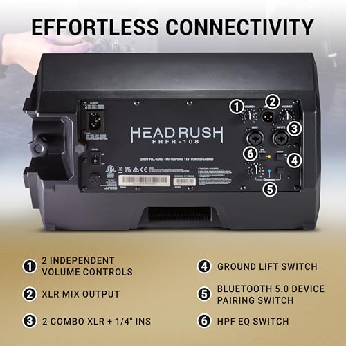 HeadRush FRFR108 MKII - 2000W Electric and Bass Guitar Amp, 8" Full-Range Flat-Response Bluetooth Speaker for Multi-FX and Amp Modeling Processors