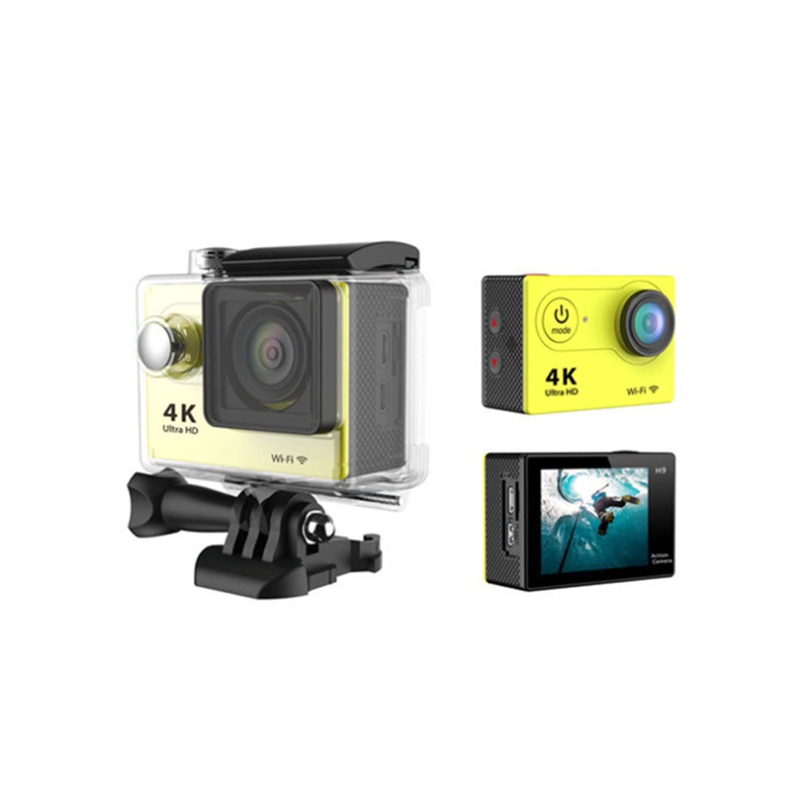 Action Cam, Videocamera Subacquea Ultra HD H9R 12MP LCD da 2 Pollici 30M Impermeabile 170D Telecomando Bicicletta Videocamera Sport all'aperto Cam,All'aperto, Sport, Video(H9R 0ption2,Yellow)
