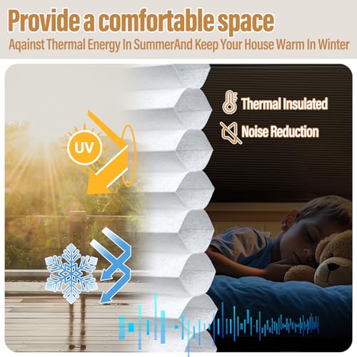 Custom White No-Drill Honeycomb Blinds for Thermal Insulation and Noise Reduction