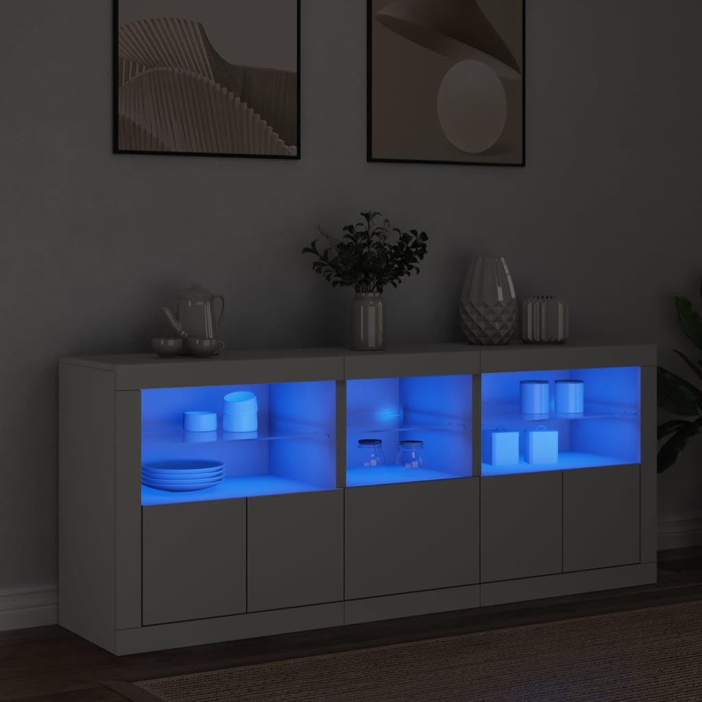 Komoda z diodami LED biała 162 x 37 x 67 cm Display Case szafka barowa szafka na zapasy kuchnia szafa z witryną do salonu, do salonu, kawiarni, kuchni, sklepu deserowego