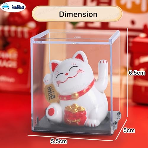 Image of FunBlast Plastic Maneki Neko Lucky Cat, Waving Arm Solar Powered Good Luck Wealth Welcoming Display Car Decor Paw Up with Arm, Decor Item for Home, Office and Car (White), 5 x 6 Cm