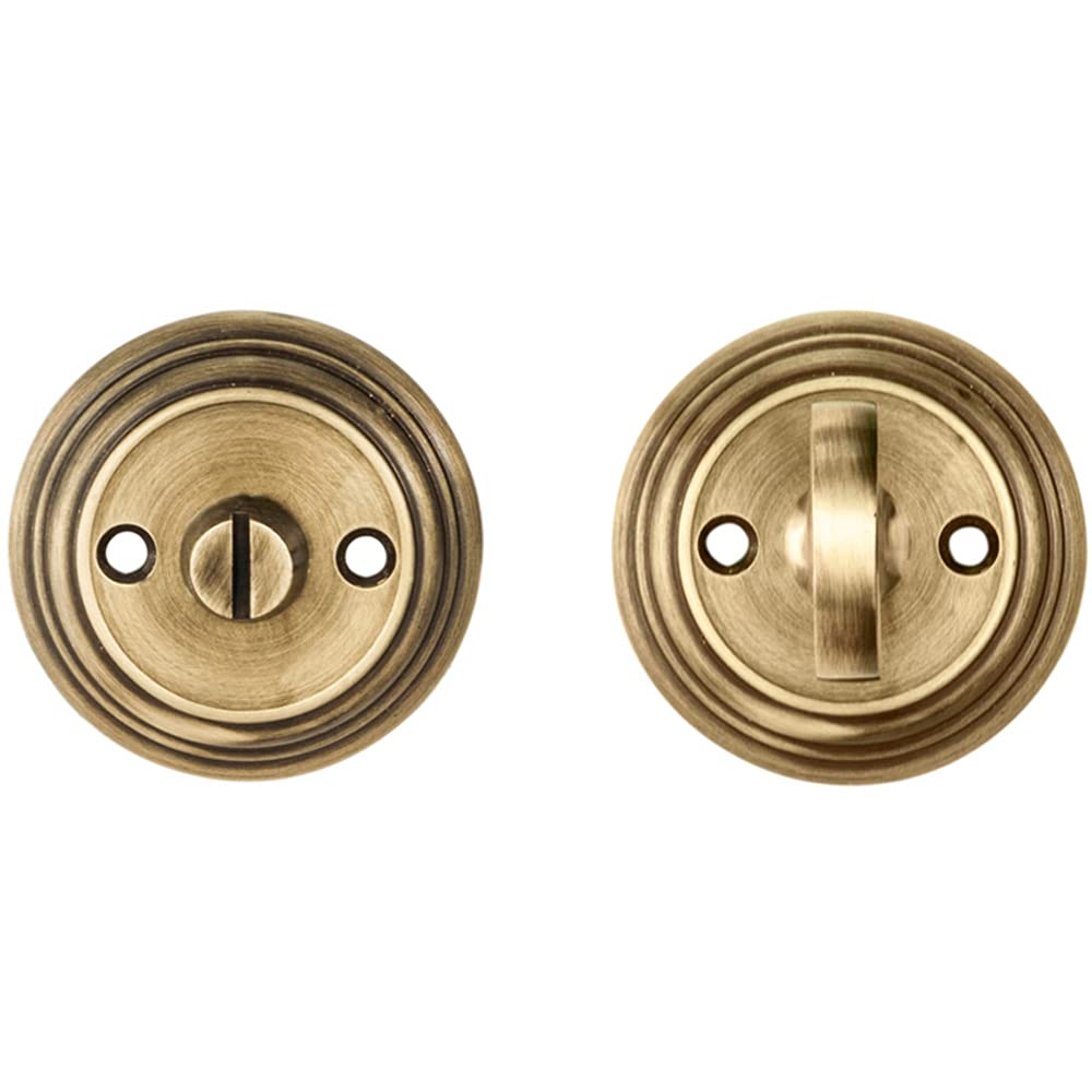 Loops Bathroom Thumbturn and Release Handle - Reeded Design - 55mm Dia- Antique Bronze | Locking Thumb Turn and Release Handle - Screwless Rose - for Use with Lever on Rose Door Handles