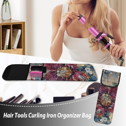 Flashideas Floral Flat Iron Holder Curling Iron Organizers and Storage with Pocket Travel Neoprene Storage Pouch Case Bag Neoprene Straightener Holder and Silicone Hot Hair Tools miniatura 2