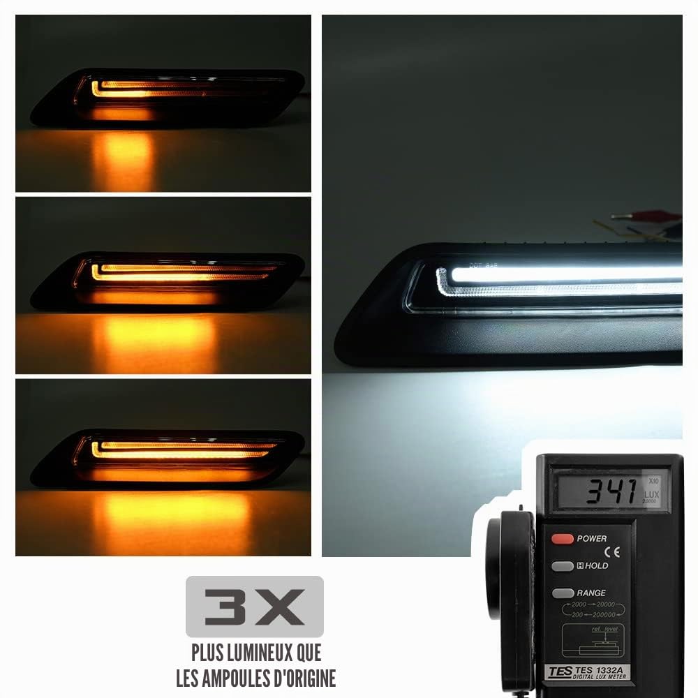 2x Led Capuche Sportive Blanc DRL Feux Diurnes pour RAM 1500 2010-2022 Ambre Dynamique Clignotants Vent Capot Scoop Lumière Clair Lentille Capot Décoratif Lumière Remplacement