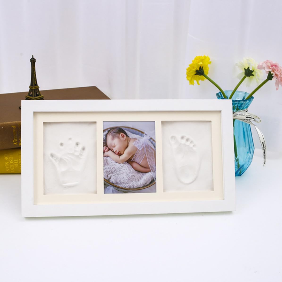 GLEAVI Portafotos Creativo para Niño Huellas y Fotos, Madera de Color Claro