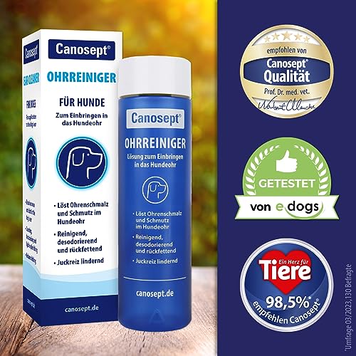 Canosept Ohrreiniger für Hunde 125ml - Lösung zur Ohrenpflege & Hunde Ohrenreinger & Löst Schmutz und natürliche Rückstände im Hundeohr - Ohrentropfen für Hunde - Hund Ohrenentzündung