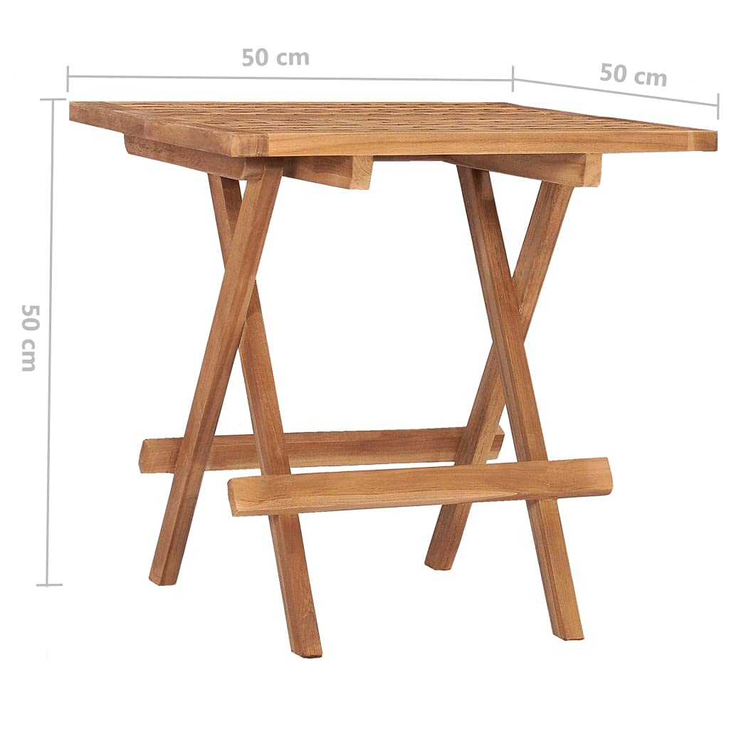 Składany stół ogrodowy 50 x 50 x 50 cm z litego drewna tekowego, stabilny stół drewniany do użytku wewnątrz i na zewnątrz, składany, zajmuje mało miejsca