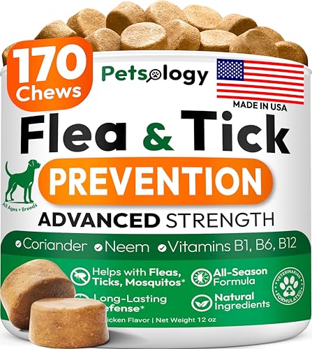 Flea and Tick Prevention for Dogs Pills - Natural Dog Flea & Tick Control - 170 Soft Chewables -...
