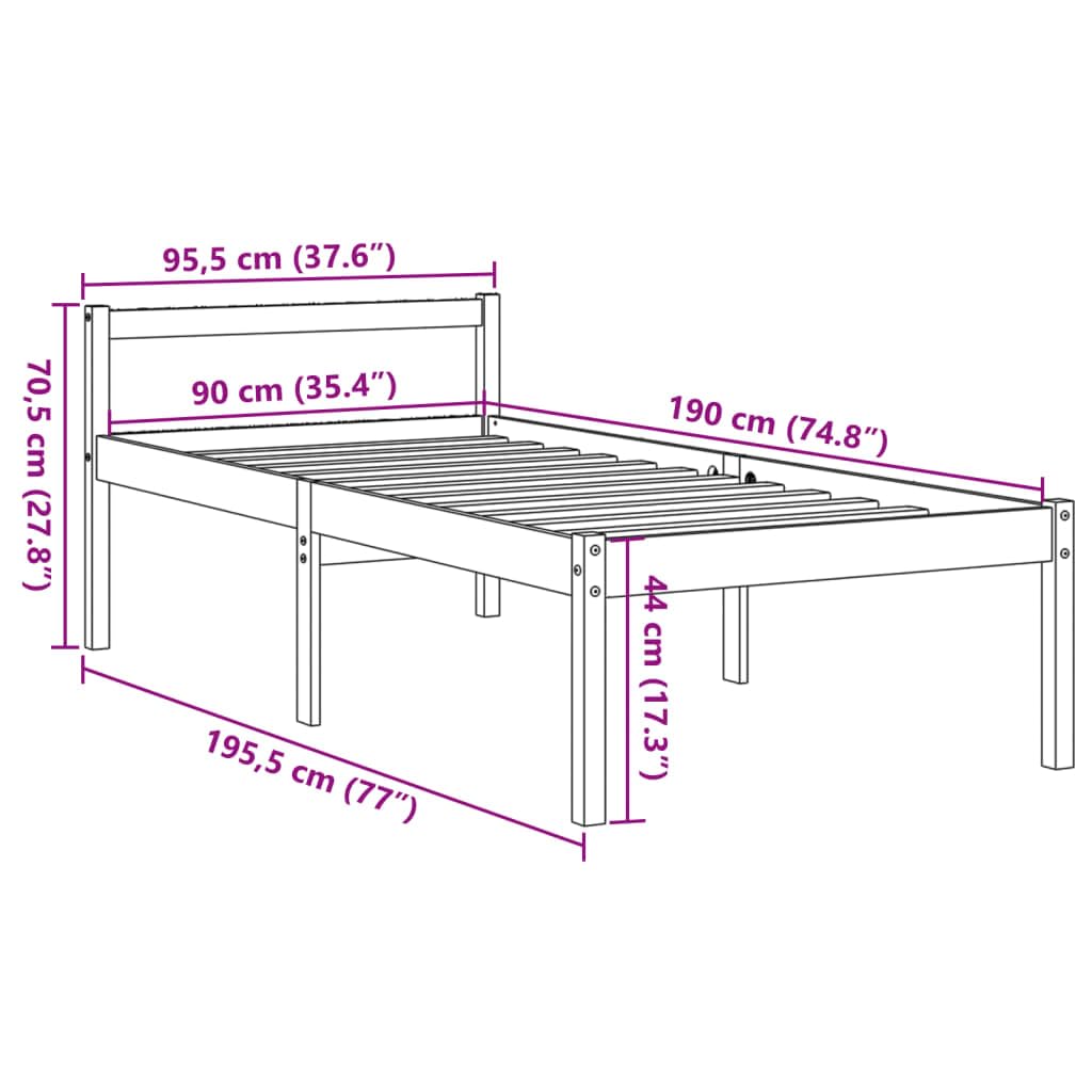 Massives Kiefernholz Seniorengerecht 90x190 cm Braun | Seniorenbett Massivholz Kiefer Wachsbraun 90x190 cm Bettgestell mit Lattenrost Hohe Einstiegshöhe Stauraum