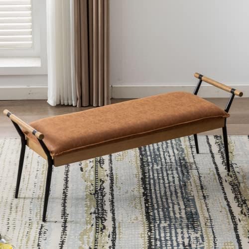Kmax Entryway Bench, Wooden Bench for Bedroom End of Bed with Hollow Arms Farmhouse