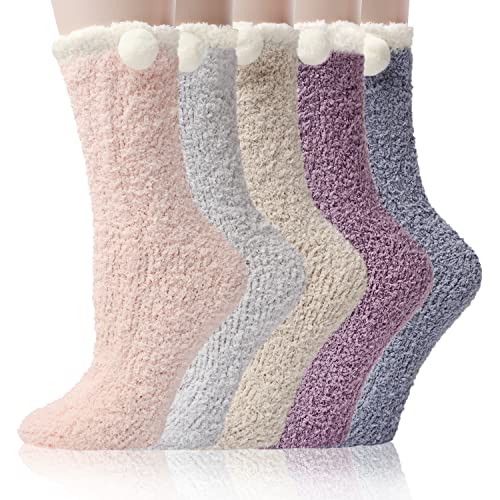 HapiLeap Calcetines esponjosos para mujer, mullidos y suaves para cabina, de felpa, cálidos, para invierno, Navidad, para dormir, calcetines para adultos, 6 pares, Estilo A., Talla única Cover