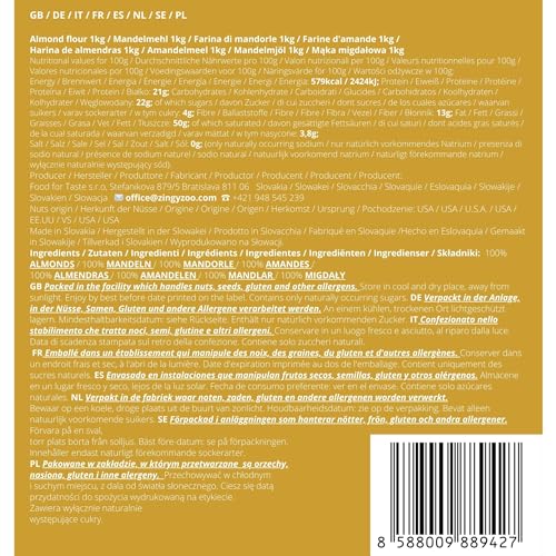 BULK & Tasty. Mandelmehl 1kg Low Carb Keto Natural. Kein Salzzusatz, Nicht Geröstet. Almond Flour for Baking, Paleo, LowCarb Flour Großpackung