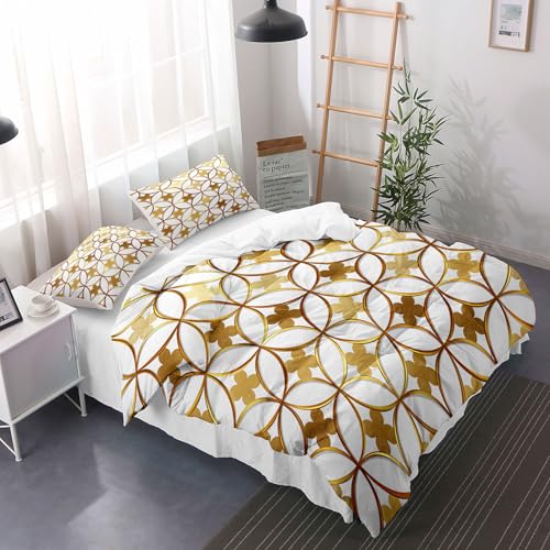 Housse de couette 260x240 cm blanche et dorée super king en microfibre douce