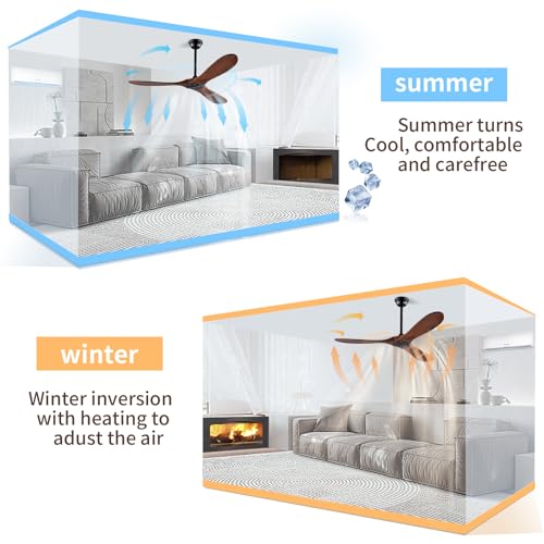 Rustic Walnut 52 Inch Ceiling Fan with Remote, Modern Outdoor Wood 3 Blade High CFM Ceiling Fans for Patios/ Porch/ Gazebo - Farmhouse Propeller Ceiling Fan for Living Room/ Bedroom/ Kitchen/ Indoor