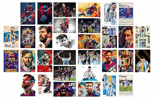 Image of DivineDesigns 33 pcs. Messi Wall Collage Kit Posters | Posters for Wall Decoration | Wall Art for Bedroom, Office, Living Room, (6 inch X 4 inch) Set of 33 Messi Prints
