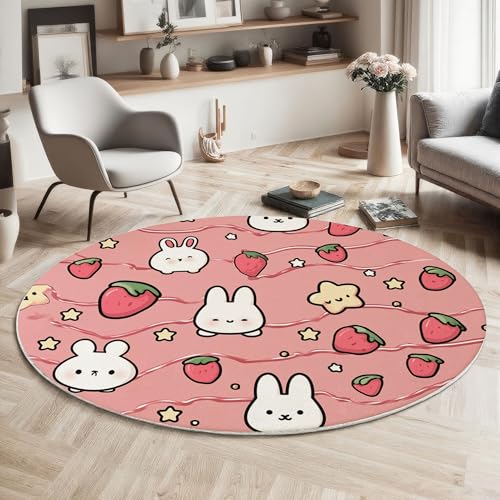 Tapis rond 80 cm brun rougeâtre à poils courts lavable et antidérapant - 5