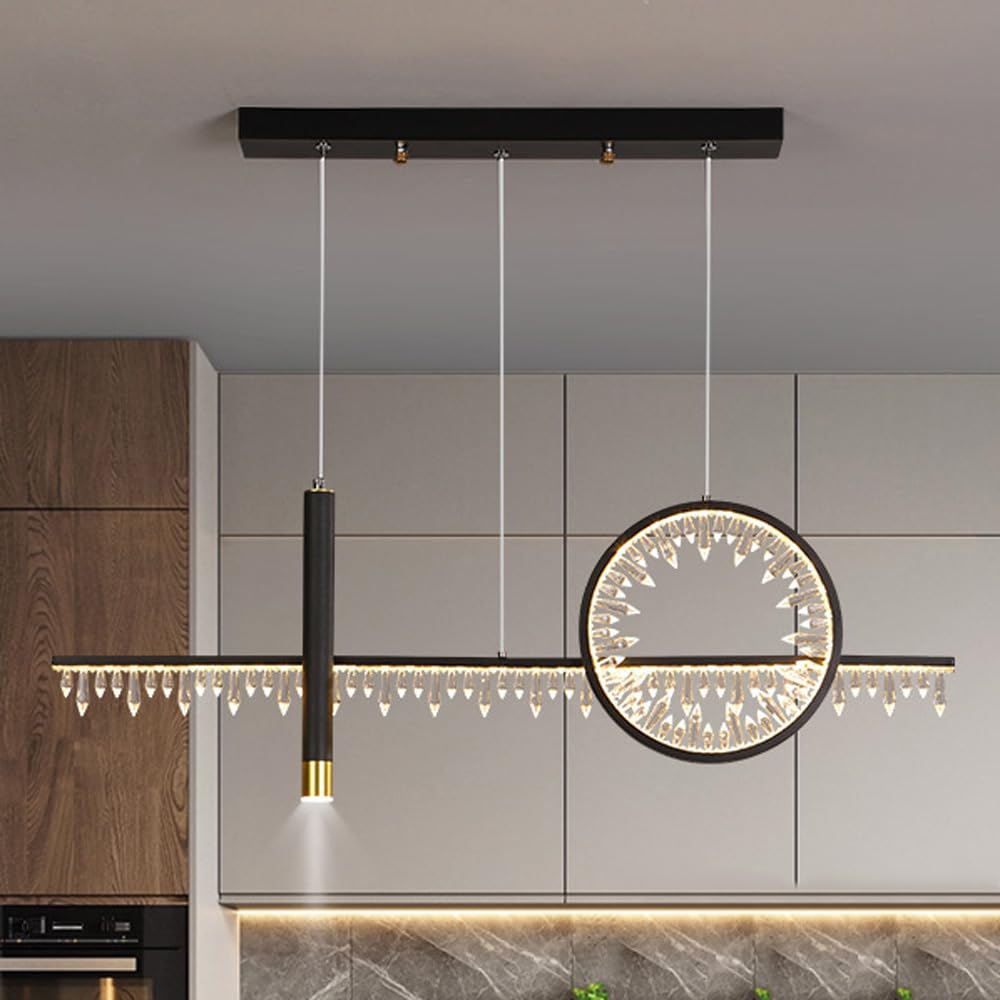35" Żyrandole, liniowa kryształowa lampa wisząca z punktem, wisząca lampa sufitowa LED do jadalni Ng, nowoczesny kryształowy żyrandol do Ng Roo-B